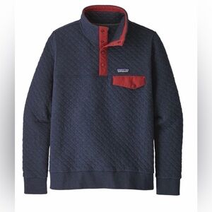 🏔Patagonia Organic Cotton Quilted Snap T Pullover, Women Size Small Navy Blue